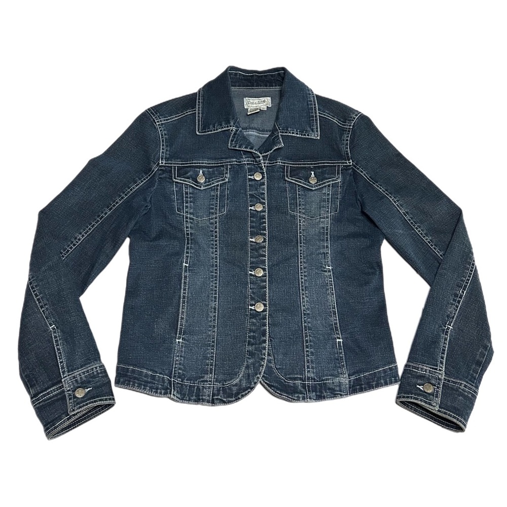 Vintage Y2K LAL Live A Little Denim Jean Trucker Jacket Women’s Medium Dark Wash